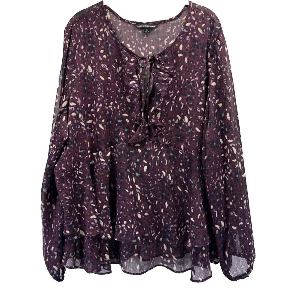 Zac & Rachel Women's Top Popover Size Plus‎ 2X Long Sleeve Tiered Layered Ruffle